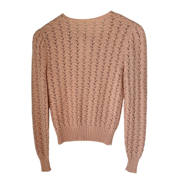 Vintage 70s Pointelle Knit Sweater Blush Coquette Cottagecore Balletcore XS - Picture 2 of 9
